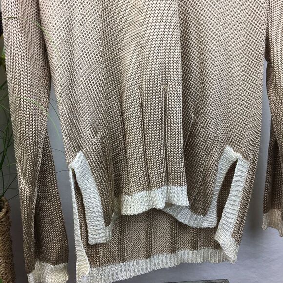 Neiman Marcus Outlander Tan & Ivory Knit Vintage Long Sleeve Tunic Sweater M - Picture 4 of 9